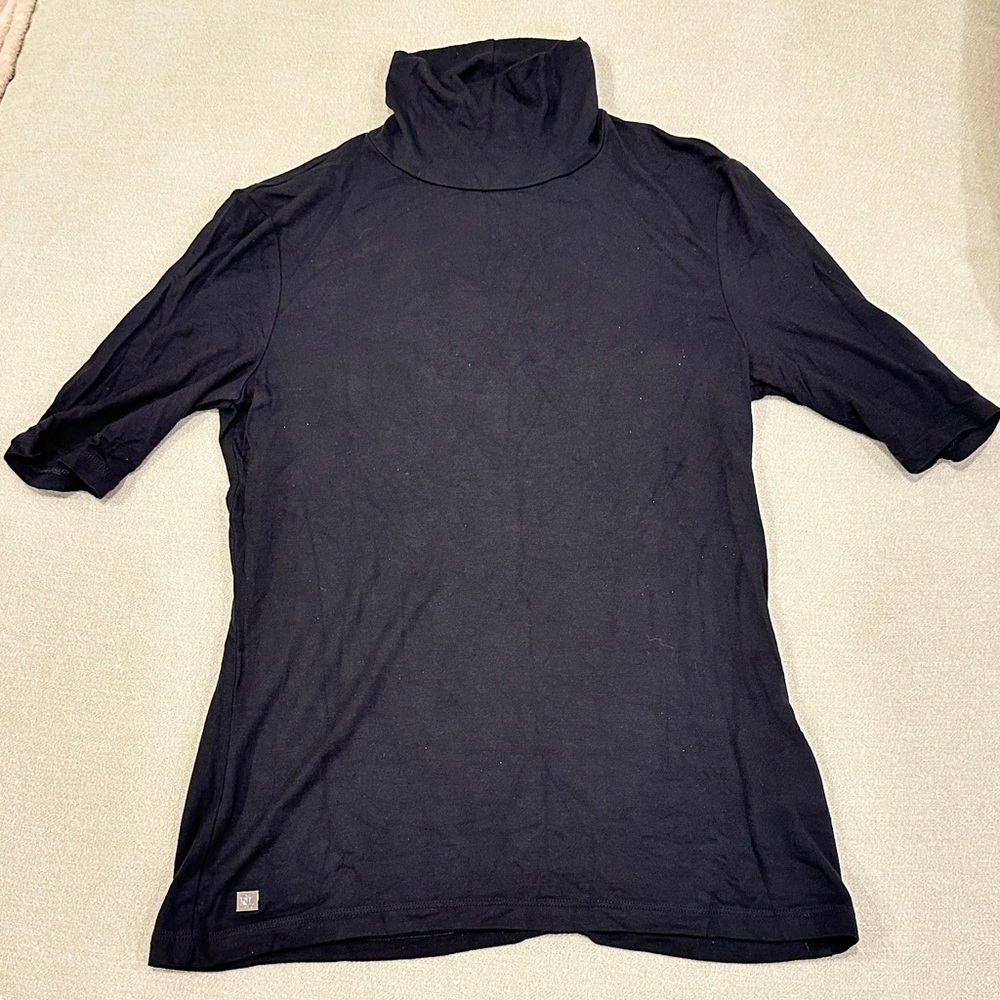 Lauren Ralph Lauren Black Stretchy Half Sleeve Turtleneck Size Petite Medium